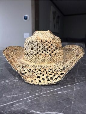 Texas country Woven Straw Cowboy Hat — Natural Beige with Dark Accents